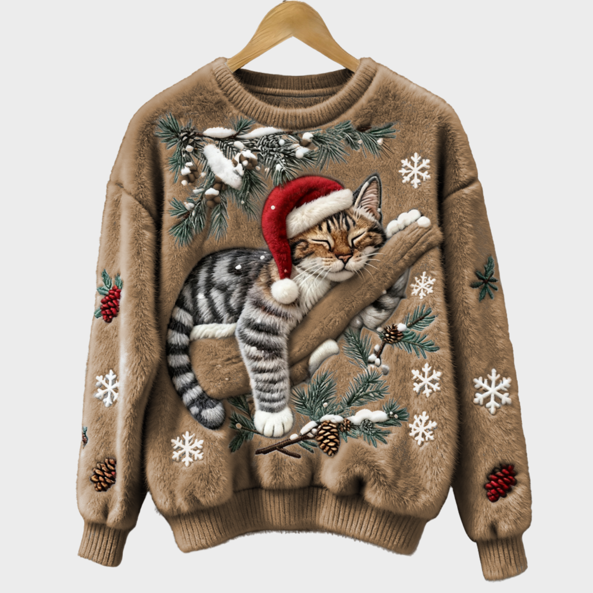 suéter navideño con un gato