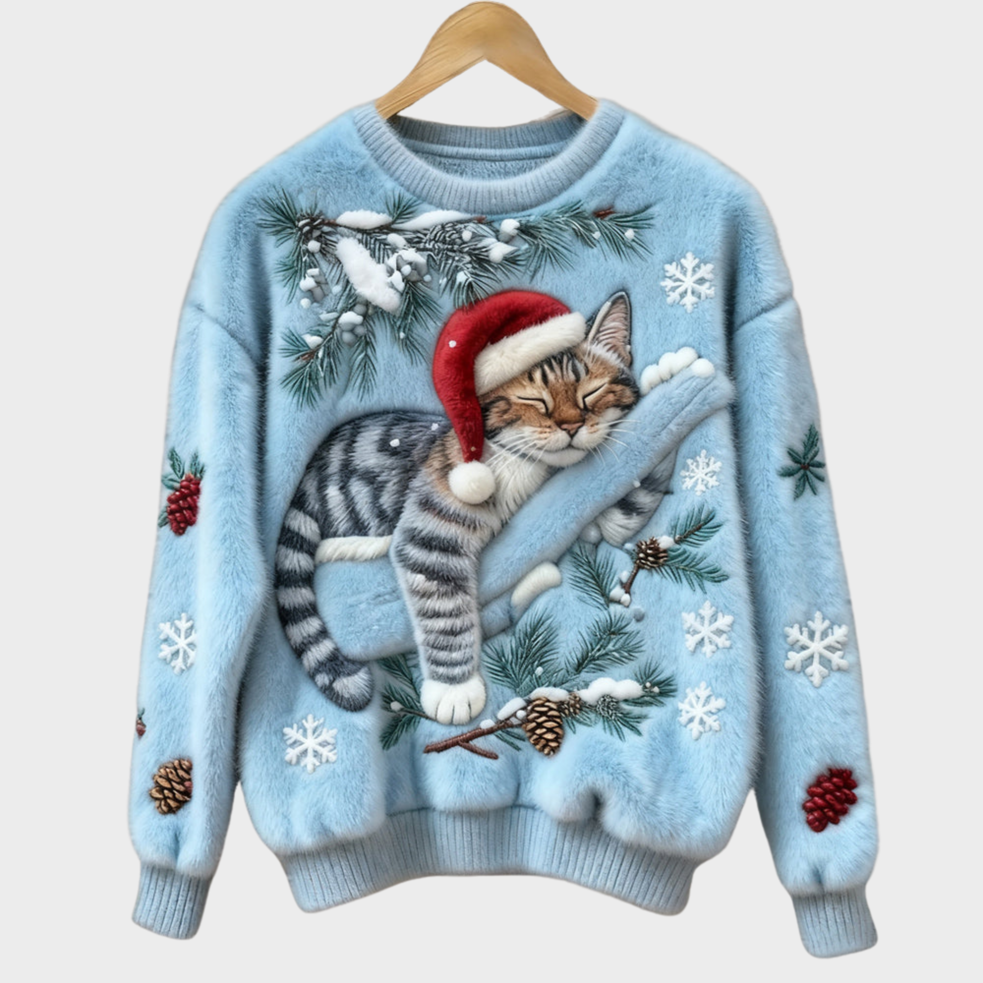 suéter navideño con un gato