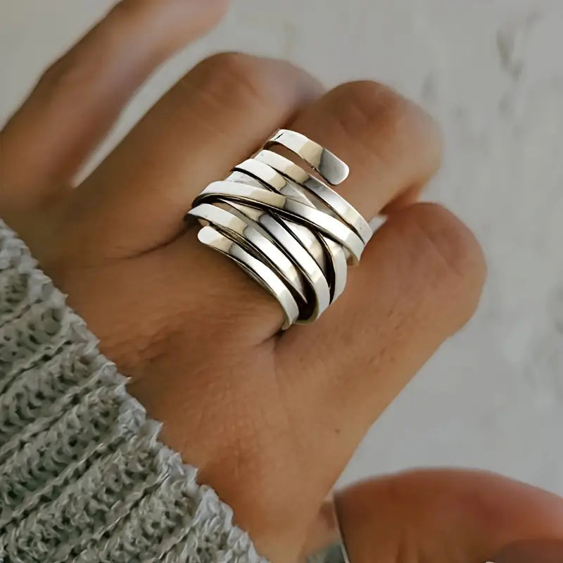 Luz – Anillo vintage grueso de plata en capas