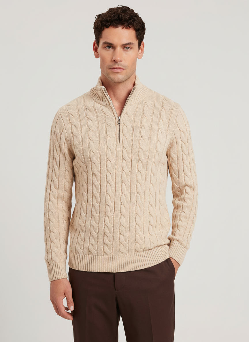 Jersey de Punto Trenzado con Cremallera