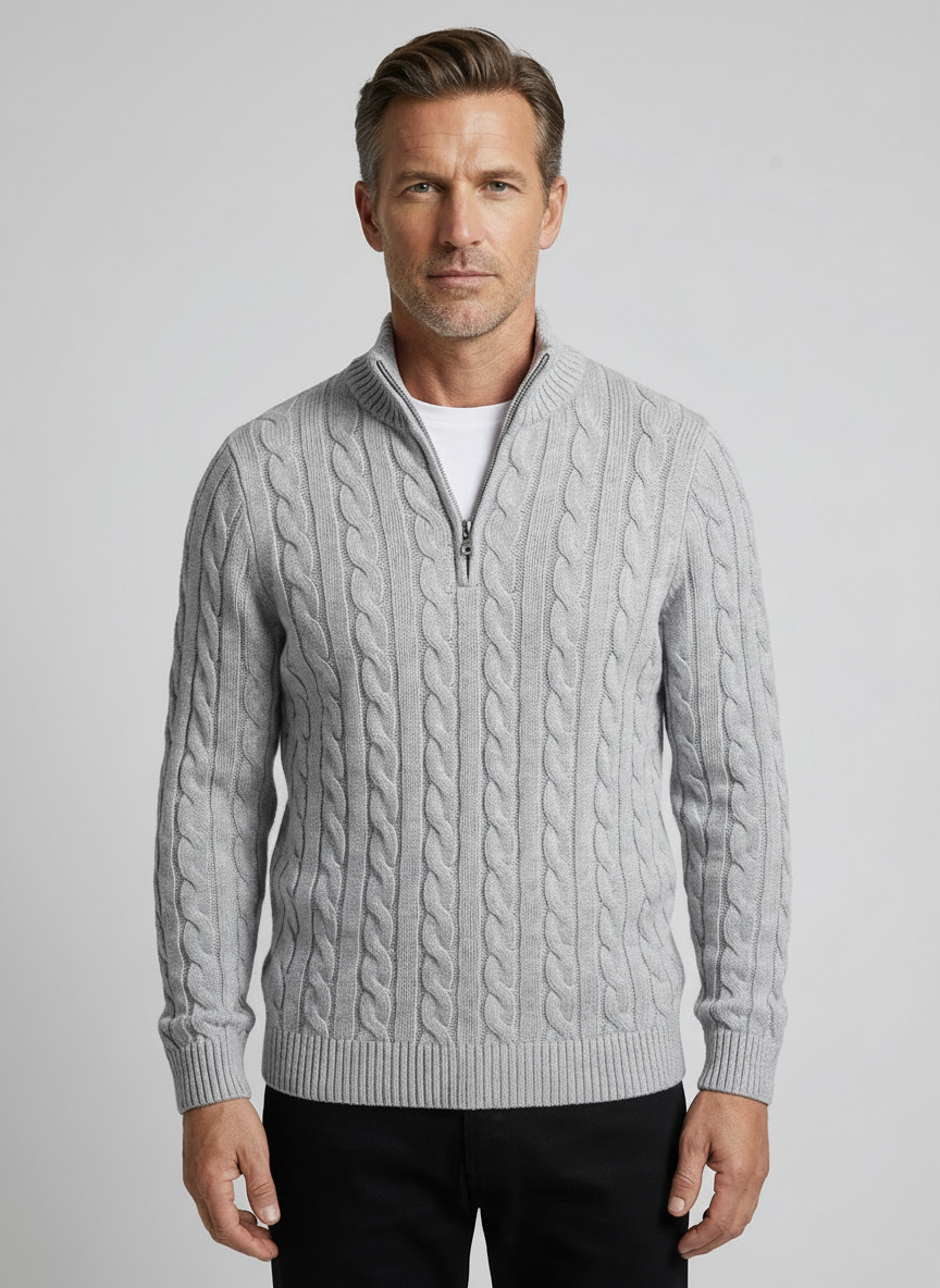 Jersey de Punto Trenzado con Cremallera