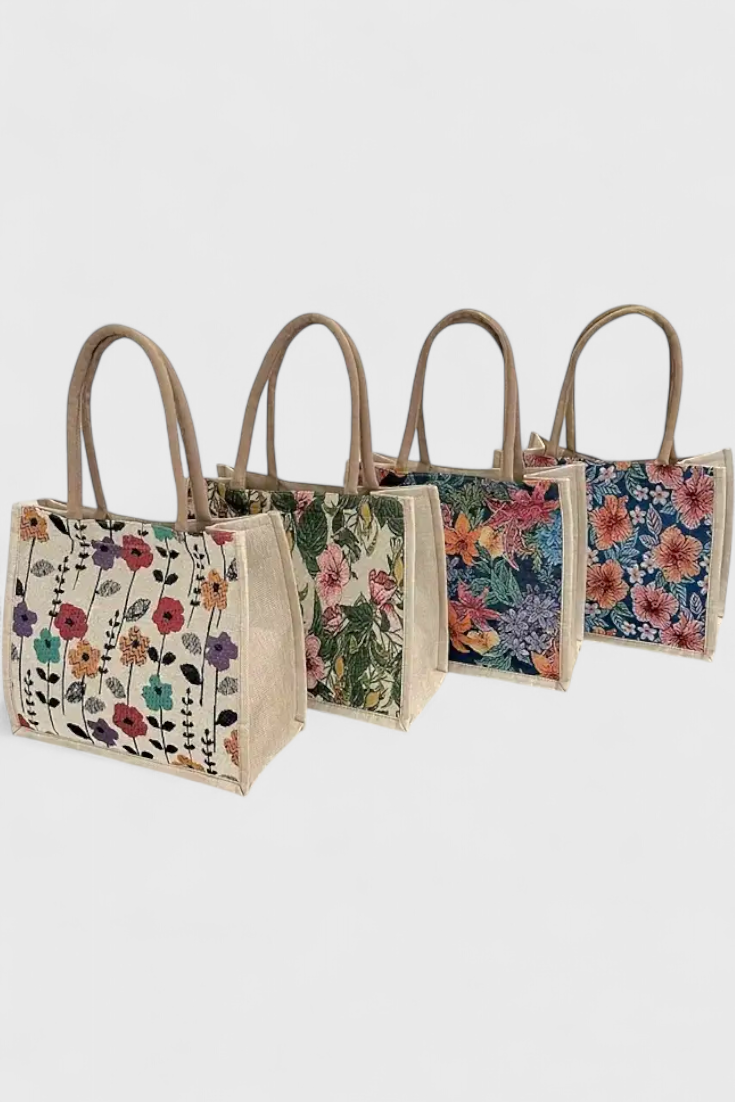 Taila Bolsa de Yute con Estampado Floral y Diseño Ecológico